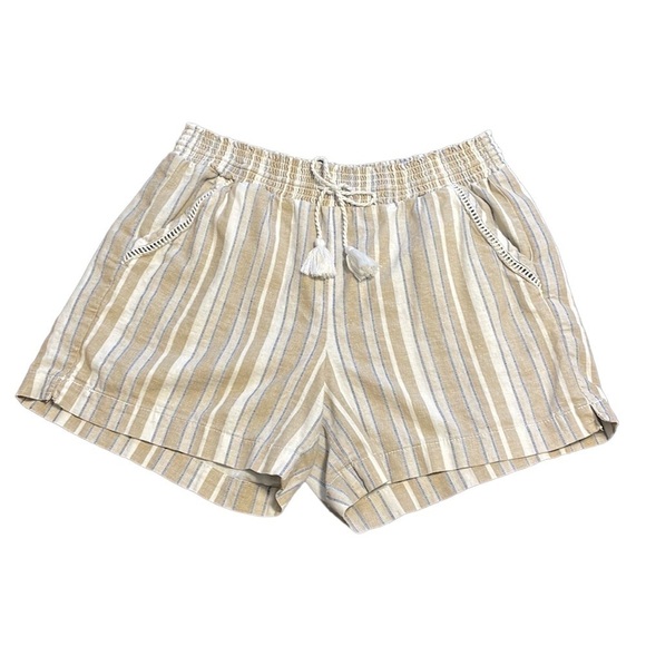 Briggs New York | Women's | Beige Striped Pull On Linen Blend Short - Size Large - Picture 2 of 11